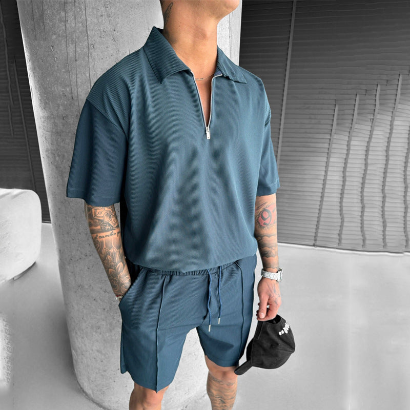 Men's Zipper Polo & Shorts Set