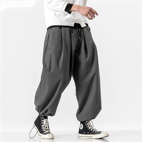 Japanese Wide-Leg Pants, Loose-Fitting Casual Pants, Trendy Fat Drawstring Pants