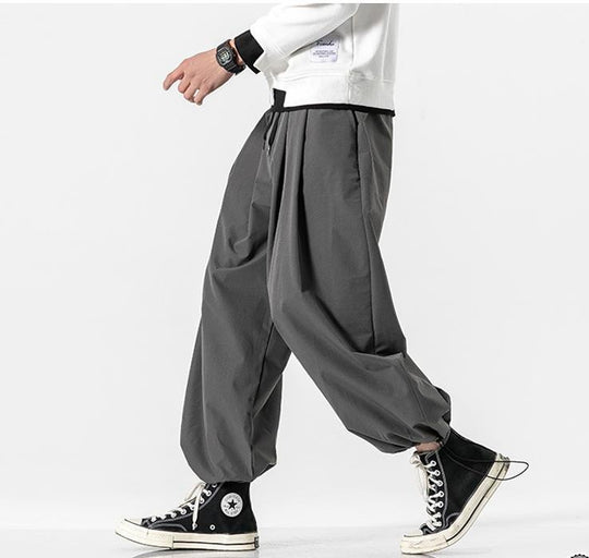 Japanese Wide-Leg Pants, Loose-Fitting Casual Pants, Trendy Fat Drawstring Pants