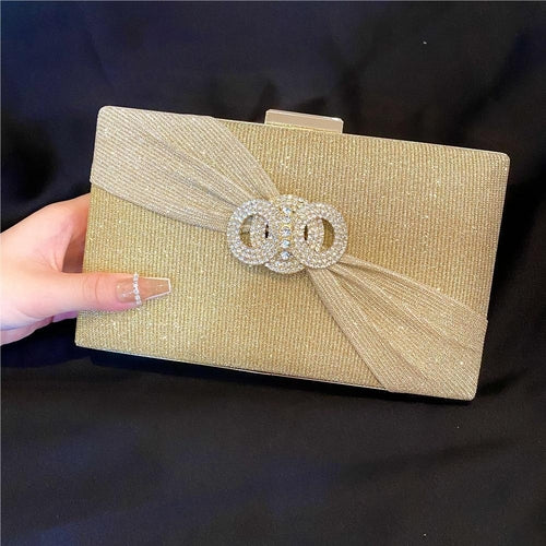 Diamond button-filled square clutch bag Diagonal wedding birthday