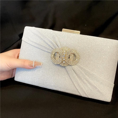 Diamond button-filled square clutch bag Diagonal wedding birthday