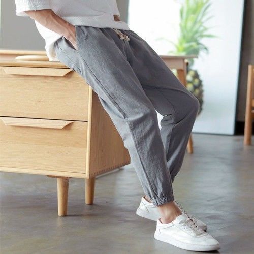 Summer Men's Casual Pants Men's Trousers Cotton Linen Pants Loose Harem Pants