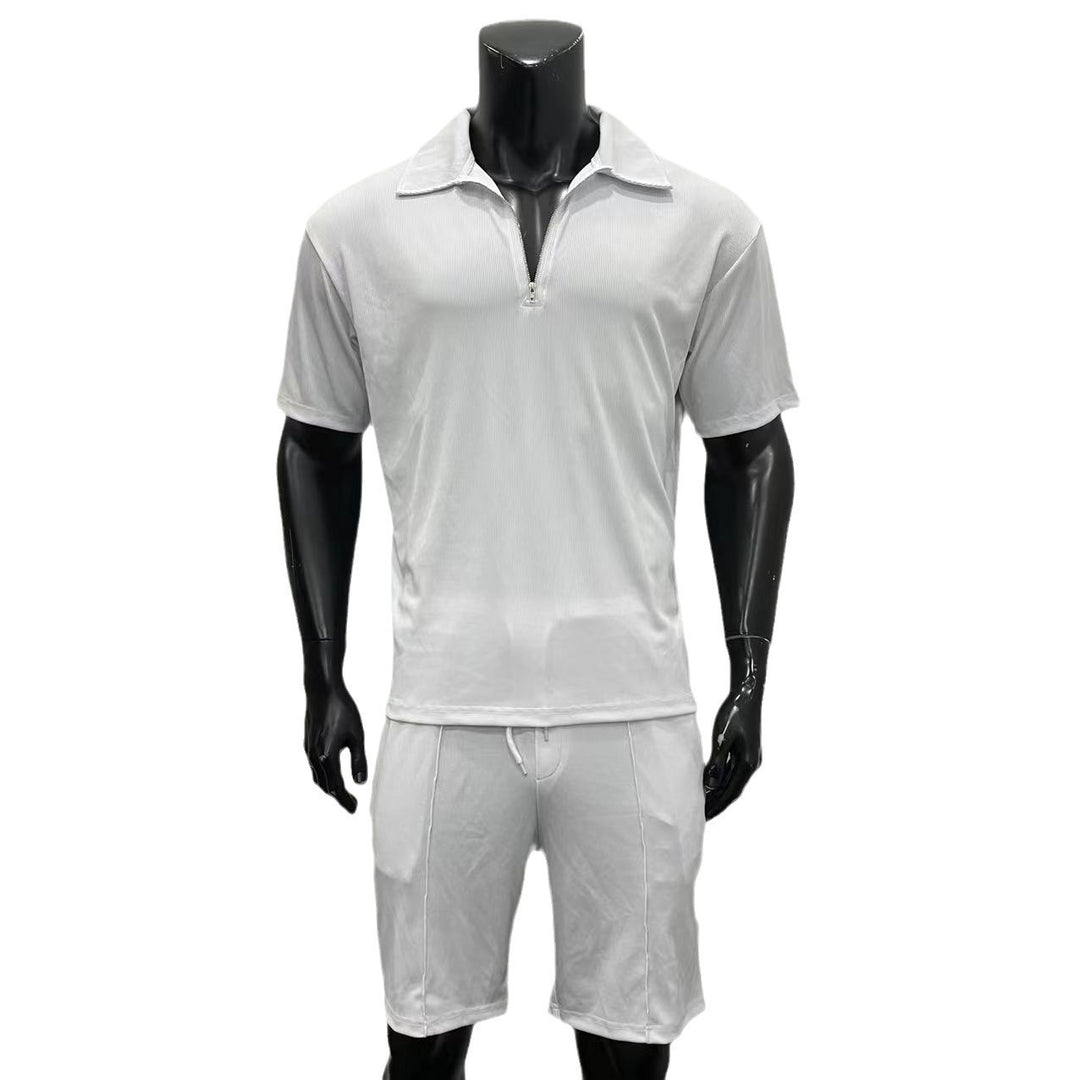 Men's Zipper Polo & Shorts Set