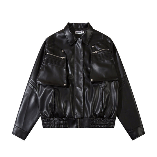 American Motorcycle Leather Clothing Spring Rock Fashion Brand Design Sense Loose PU Leather Jacket