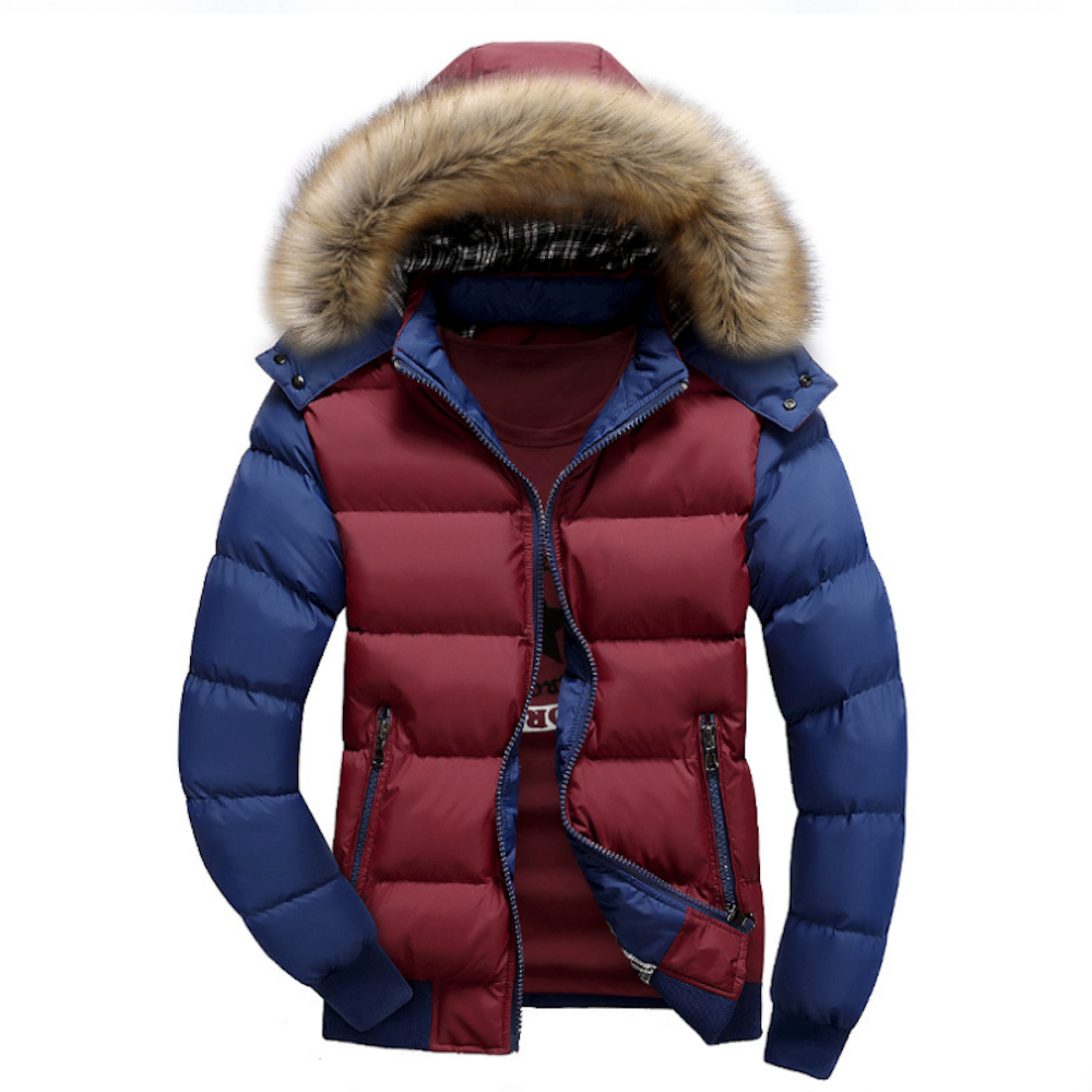 Mens Two Tone Puffer Jacket with Removable Hood