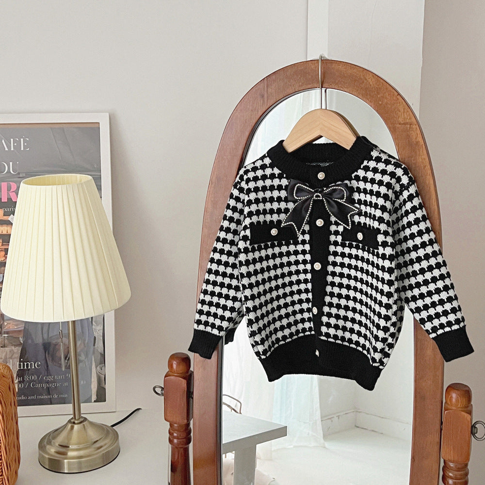Girls' Coat Wool Bowknot Chanel Style Sweater Autumn And Winter Clothing