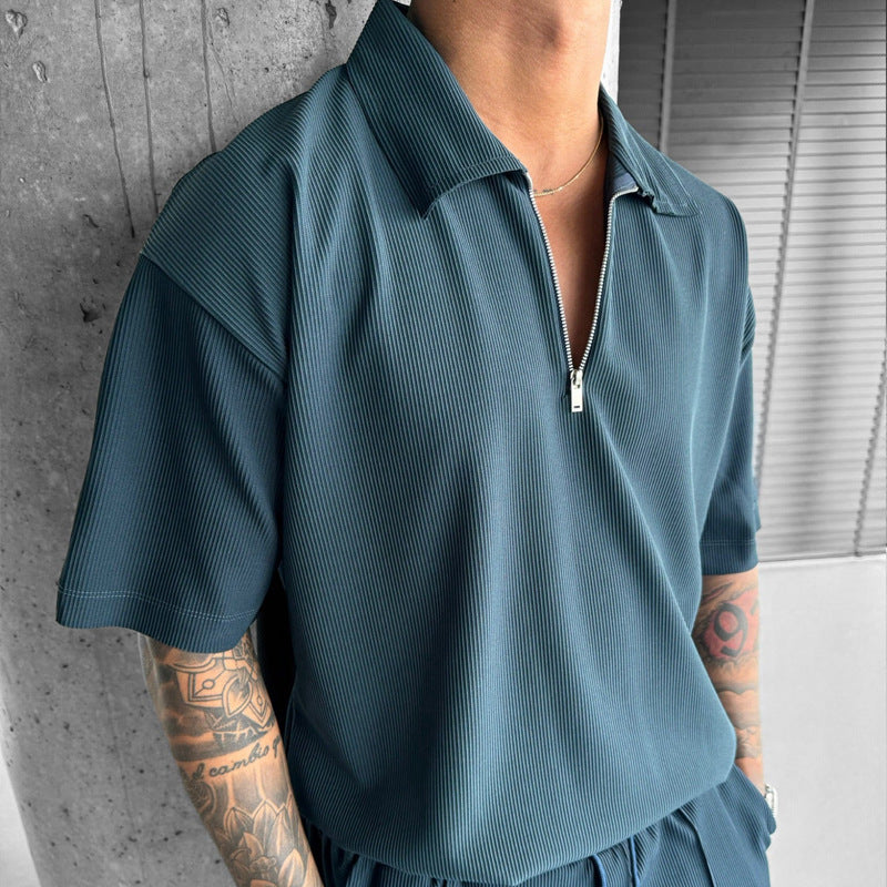 Men's Zipper Polo & Shorts Set