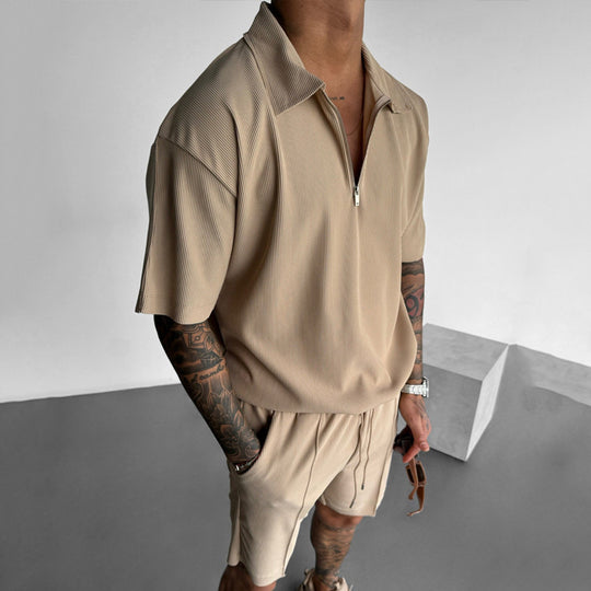 Men's Zipper Polo & Shorts Set