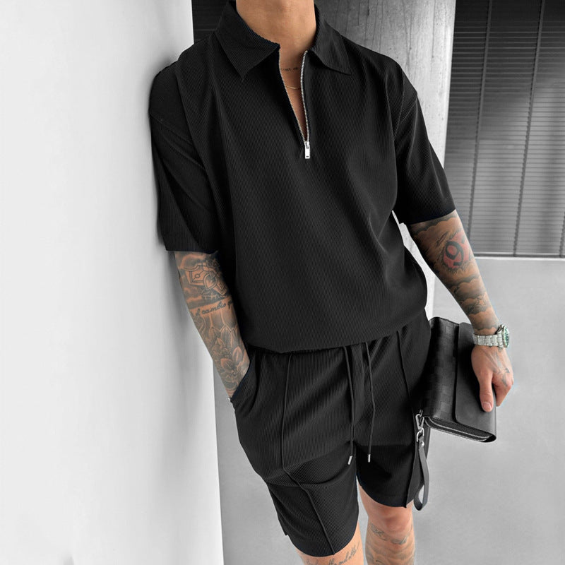 Men's Zipper Polo & Shorts Set