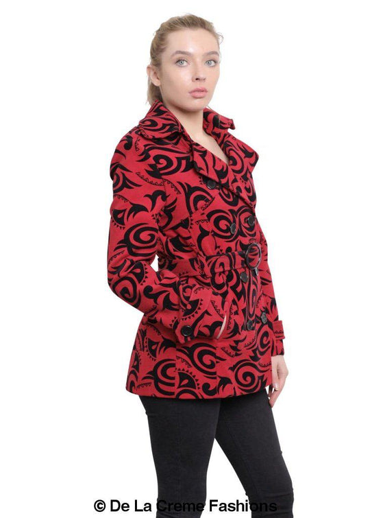 De La Creme - Womens Tribal Print Double Breasted Short Coat