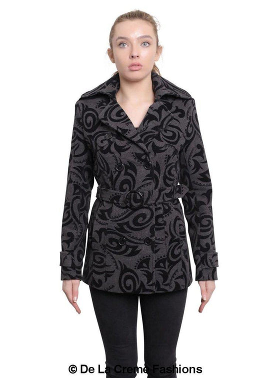 De La Creme - Womens Tribal Print Double Breasted Short Coat