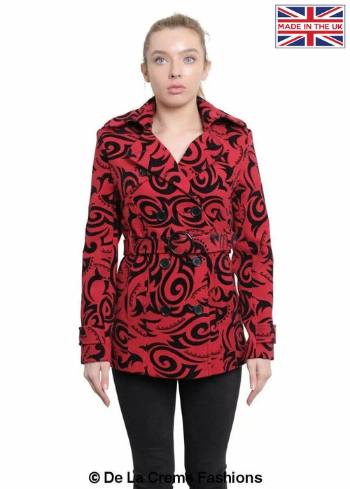 De La Creme - Womens Tribal Print Double Breasted Short Coat